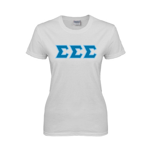 Womens White Short Sleeve Tee-Greek Style Letters