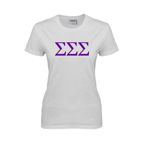 Womens White Short Sleeve Tee-Greek Letters - One Color