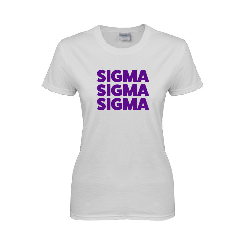 Womens White Short Sleeve Tee-Stacked Sigma Sigma Sigma