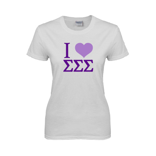 Womens White Short Sleeve Tee-I Heart