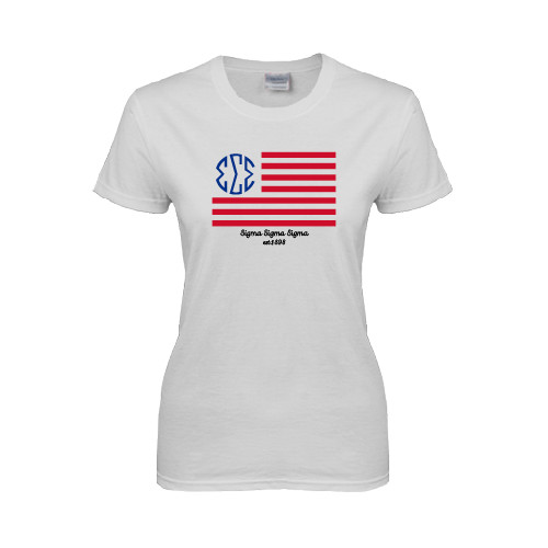 Womens White Short Sleeve Tee-Monogram American Flag