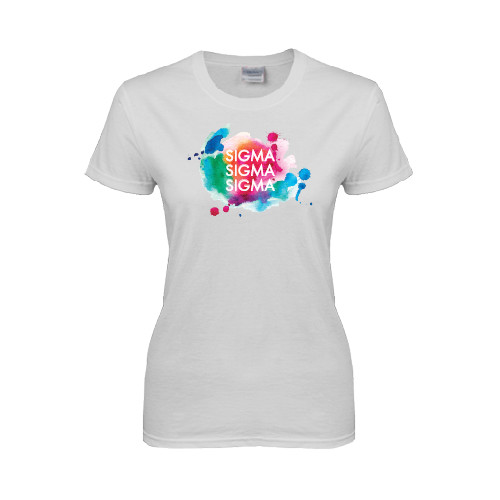 Womens White Short Sleeve Tee-Watercolr Splash