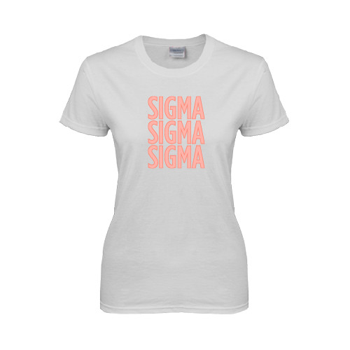 Womens White Short Sleeve Tee-Sigma Sigma Sigma Stacked