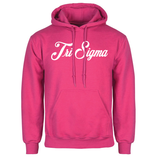 Womens Fuchsia Fleece Hoodie-Fancy Script Tri Sigma