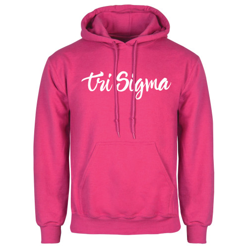 Womens Fuchsia Fleece Hoodie-Ink Script Tri Sigma