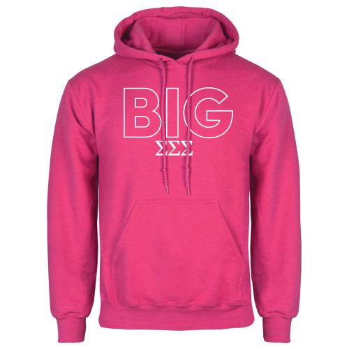 Womens Fuchsia Fleece Hoodie-Block Letters w/ Pattern Big