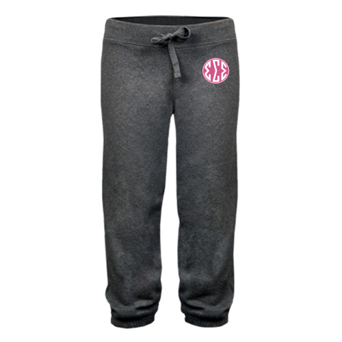 ENZA Womens Dark Heather Banded Fleece Capri-Full Color Monogram