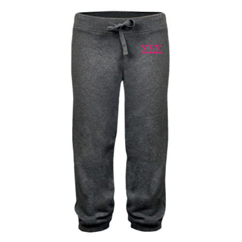 ENZA Womens Dark Heather Banded Fleece Capri-Greek Letters - One Color