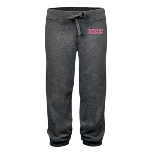 ENZA Womens Dark Heather Banded Fleece Capri-Greek Style Letters