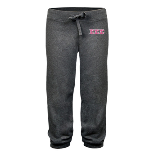 ENZA Womens Dark Heather Banded Fleece Capri-Greek Style Letters