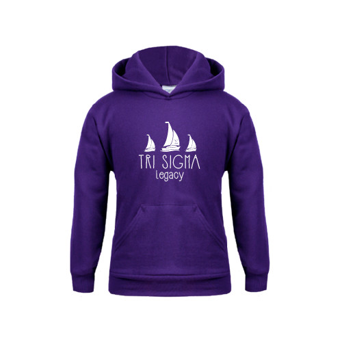 Youth Purple Fleece Hoodie-Legacy 3 Sailboats