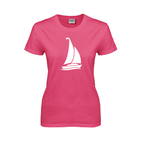 Womens Hot Pink Short Sleeve Tee-Sailboat