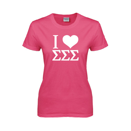 Womens Hot Pink Short Sleeve Tee-I Heart