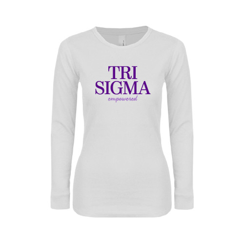 Womens White Long Sleeve V Neck Tee-Tri Sigma Empowered