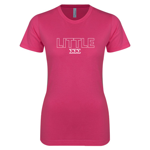 Next Level Womens Fuchsia Boyfriend Tee-Block Letters w/ Pattern Little