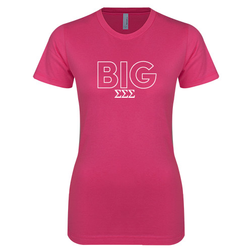 Next Level Womens Fuchsia Boyfriend Tee-Block Letters w/ Pattern Big
