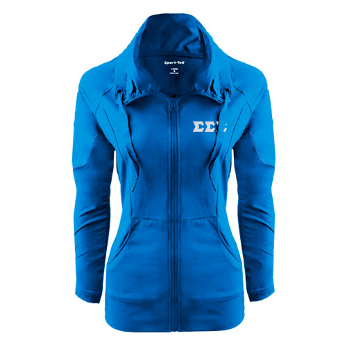 Womens Sapphire Sport Wick Stretch Full Zip Jacket-Glitter Greek Style Letters