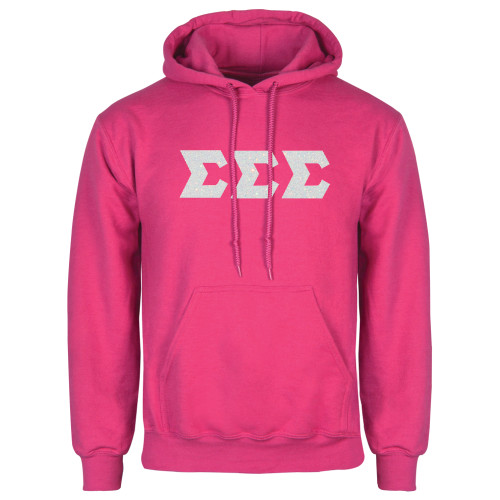 Fuchsia Fleece Hoodie-Glitter Greek Style Letters