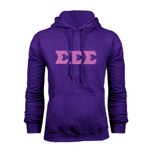 Purple Fleece Hoodie-Glitter Greek Style Letters