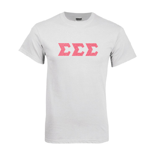 White T Shirt-Glitter Greek Style Letters