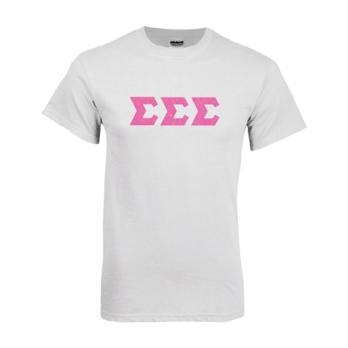 White T Shirt-Glitter Greek Style Letters