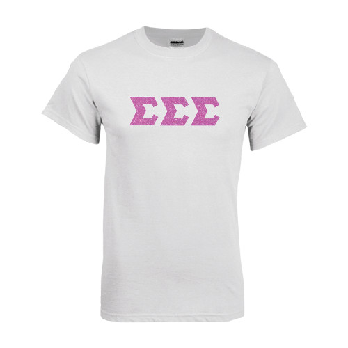 White T Shirt-Glitter Greek Style Letters