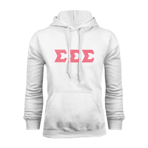 White Fleece Hoodie-Glitter Greek Style Letters