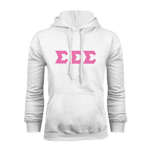 White Fleece Hoodie-Glitter Greek Style Letters