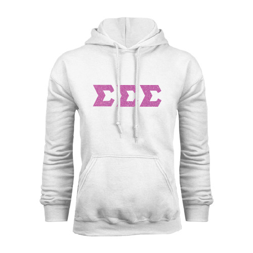 White Fleece Hoodie-Glitter Greek Style Letters