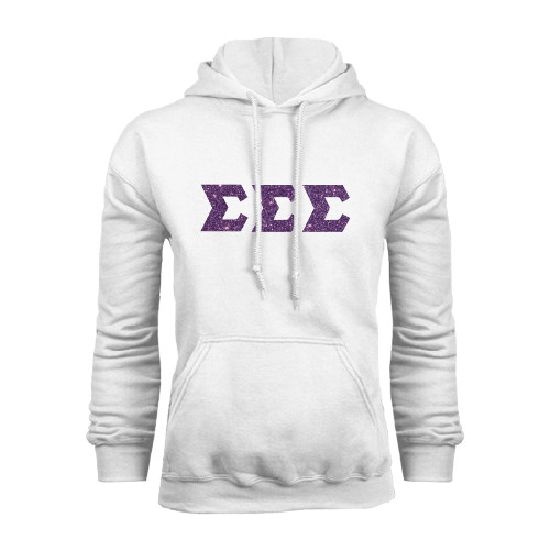 White Fleece Hoodie-Glitter Greek Style Letters