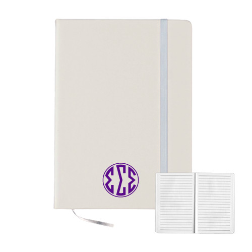 5x7 White Hard Cover Journal-Monogram in Circle