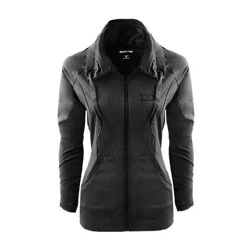 Womens Black Sport Wick Stretch Full Zip Jacket-Greek Letters - One Color Tone