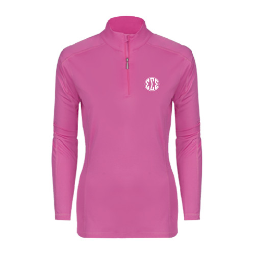 Syntrel Womens Raspberry Interlock 1/4 Zip-Monogram in Circle