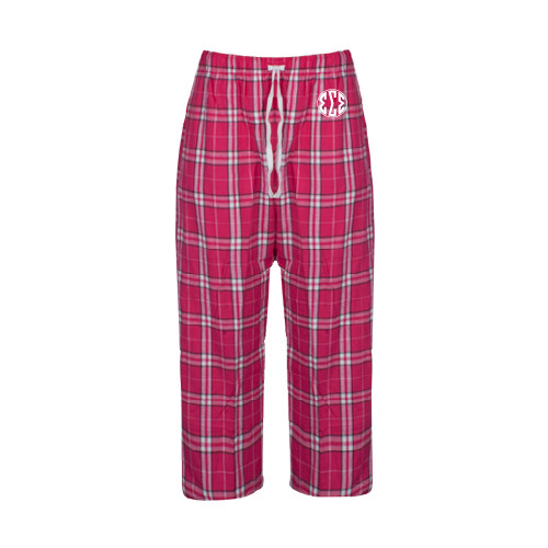 Womens Dark Fuchsia/White Flannel Pajama Pant-Monogram in Circle