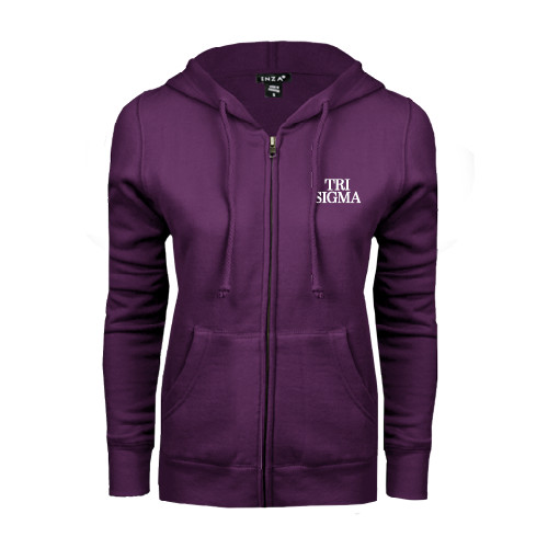 ENZA Womens Purple Fleece Full Zip Hoodie-Tri Sigma Stacked - Official