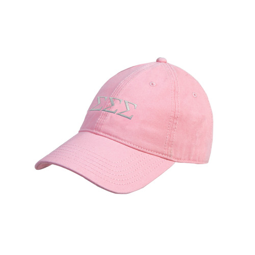 Pink Unstructured Adjustable Low Profile Cap-Greek Letters - One Color