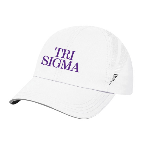 Womens White Performance Cap-Tri Sigma Stacked - Official