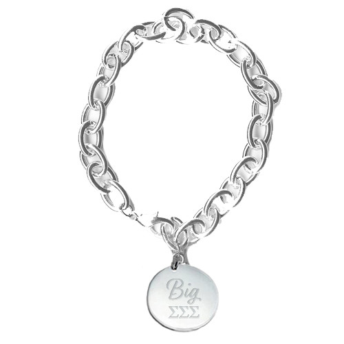 Silver Charm Bracelet with Round Charm-Big Greek Letters Stacked Engraved