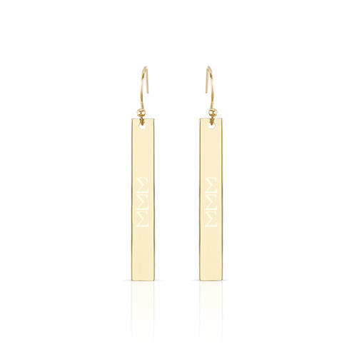 Olivia Sorelle Gold Bar Drop Earrings-Greek Letters Stacked Engraved