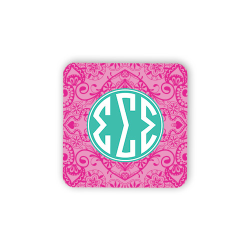 Hardboard Coaster w/Cork Backing-Pink India Pattern