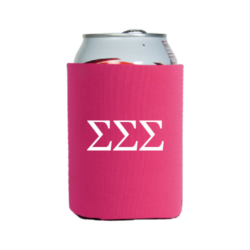 Neoprene Hot Pink Can Holder-Greek Letters - One Color