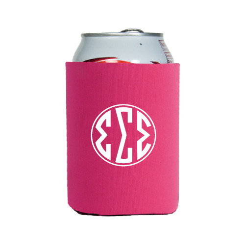 Neoprene Hot Pink Can Holder-Monogram in Circle
