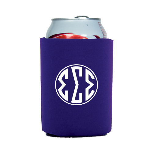 Neoprene Purple Can Holder-Monogram in Circle