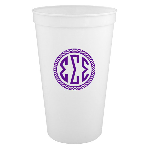 22 oz White Transparent Stadium Cup-Greek Letters Monogram Chevron Pattern