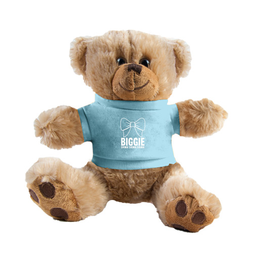 Plush Big Paw 8 1/2 inch Brown Bear w/Light Blue Shirt-Biggie Bow
