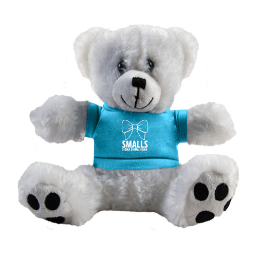 Plush Big Paw 8 1/2 inch White Bear w/Light Blue Shirt-Smalls Bow