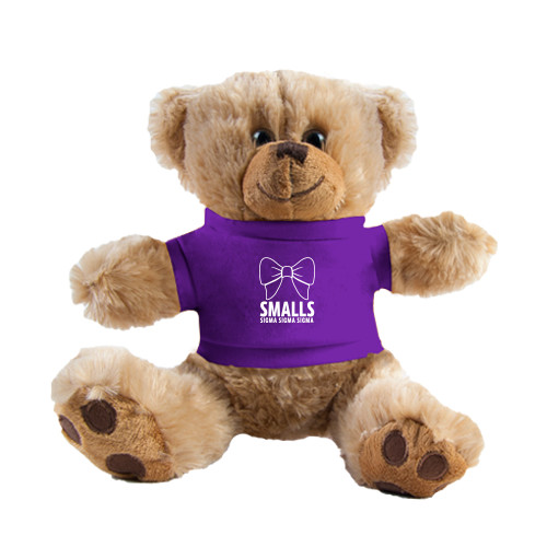 Plush Big Paw 8 1/2 inch Brown Bear w/Purple Shirt-Smalls Bow