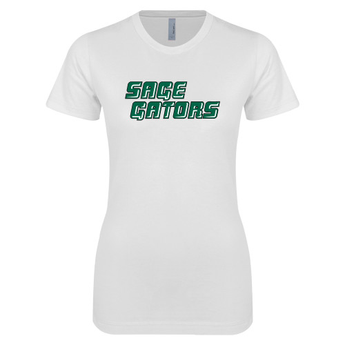  Next Level Womens White Boyfriend Tee - Sage Gators Wordmark