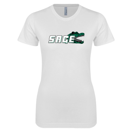  Next Level Womens White Boyfriend Tee - Sage w/Gator Head