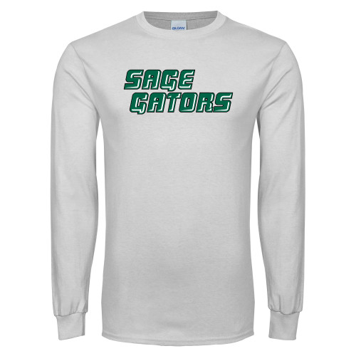 White Long Sleeve T Shirt - Sage Gators Wordmark